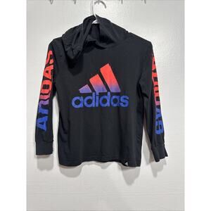 Adidas Hoodie Shirt Kids Black Long Sleeve Big Logo Lightweight Boys/Girls S (8)